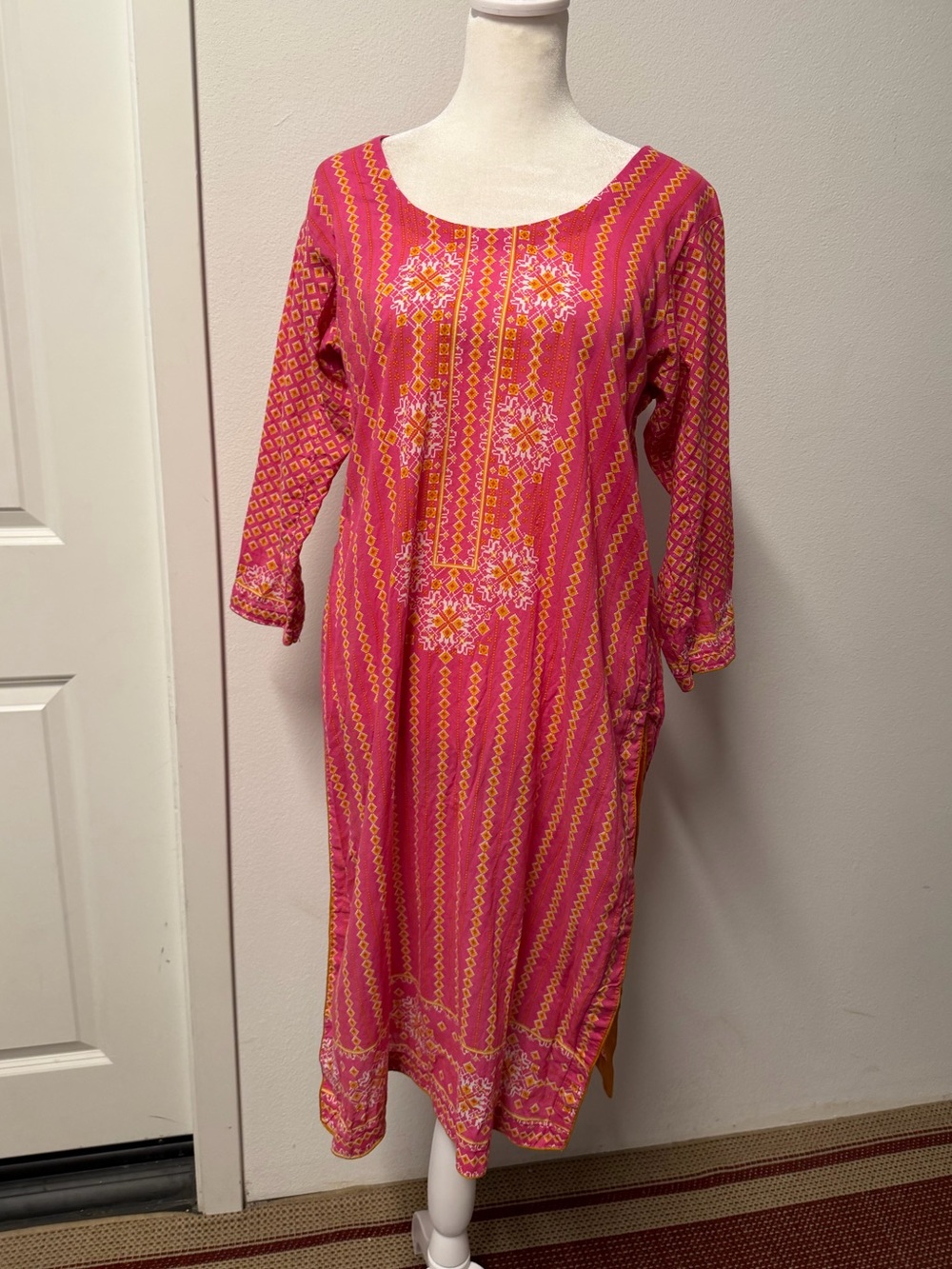 Pink & Orange Printed Pakistani Kurta Kameez Lightweight Casual Summer Tunic